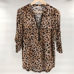 CALVIN KLEIN Half Zip 3/4 sleeve stretch tee